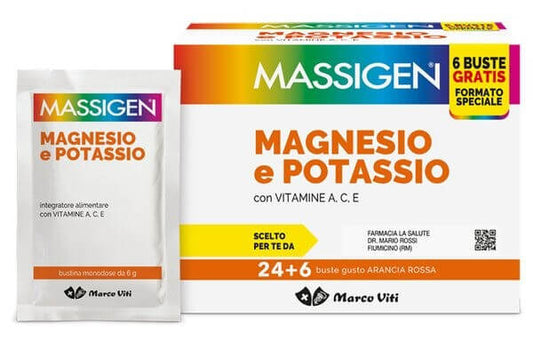 Massigen Magnesio e Potassio 24 Bustine + 6 Gratis